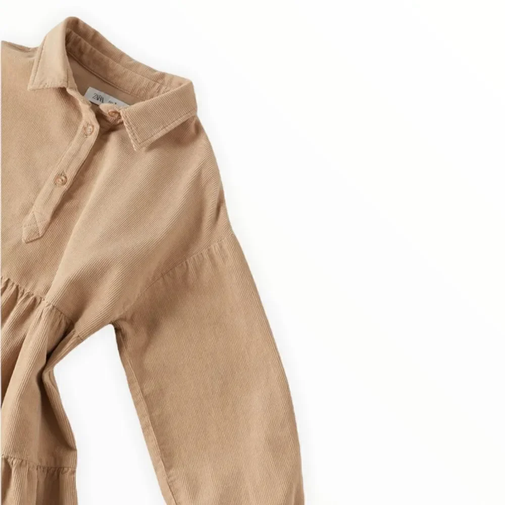 ZARA Kids Taupe Brown Fine Waled Corduroy Dress NWT Size 7